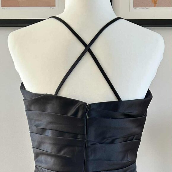 Bill Levkoff Espresso Satin Strapless Ruched Dress w/ Convertible Straps – US 10 - Picture 5 of 9